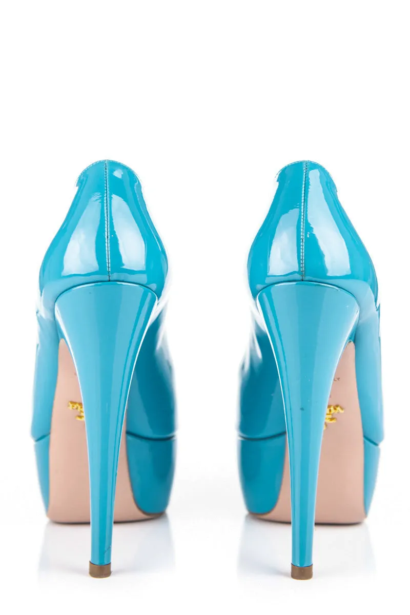 Prada Turquoise Patent Leather Platform Pumps Size US 7.5 | EU 37.5