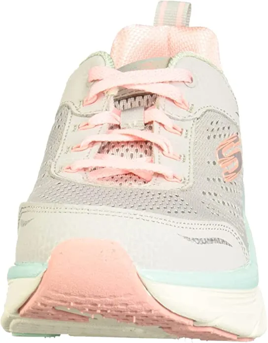 Skechers D'Lux Walker Infinite Motion Grey/Coral Lace Up Mesh Low Top Sneakers